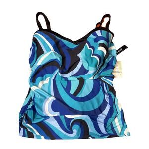 24th & Ocean Swirl Beach Sweetheart Swim Top Blue Size 40D NWT